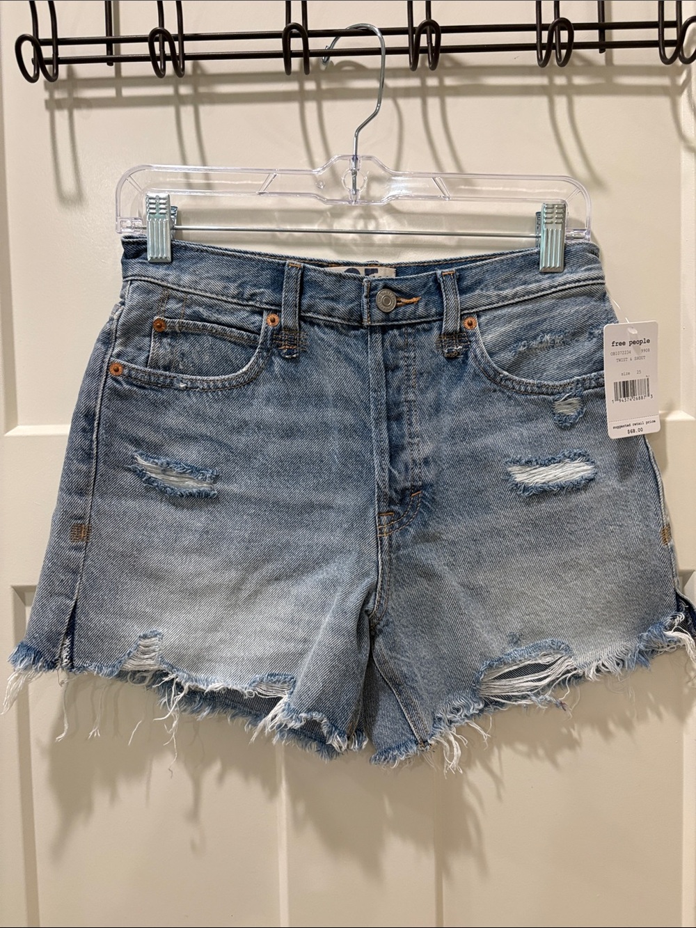 Free People Faded Light Blue Distressed Denim Cutoff Shorts